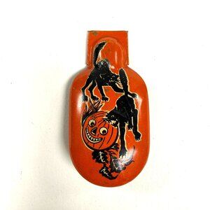 Kirchhof Clicker 2.5" Halloween Noisemaker Tin Litho Scary Black Cats Pumpkin